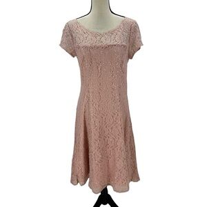 SLNY Short Sleeve Lace Midi Gown Dress - Pink - 10P